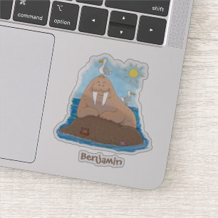 Funny happy walrus cartoon illustration