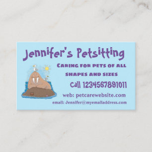 Funny happy walrus cartoon illustration business card