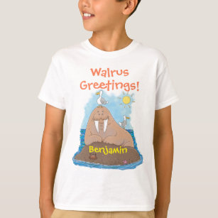 Funny happy walrus cartoon illustration cartoon T-Shirt