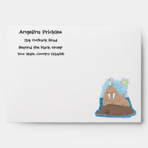Funny happy walrus cartoon illustration envelope