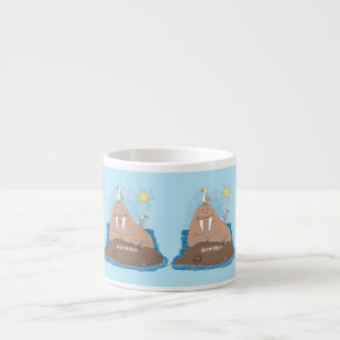 Funny happy walrus cartoon illustration espresso cup