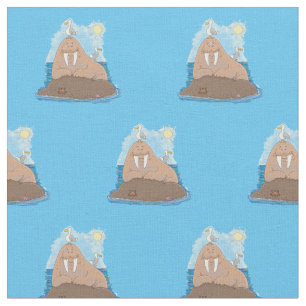 Funny happy walrus cartoon illustration fabric