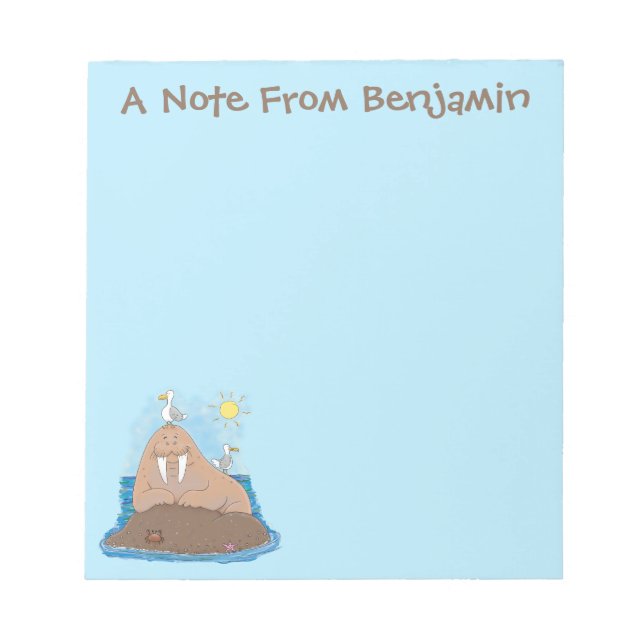 Funny happy walrus cartoon illustration notepad (Front)