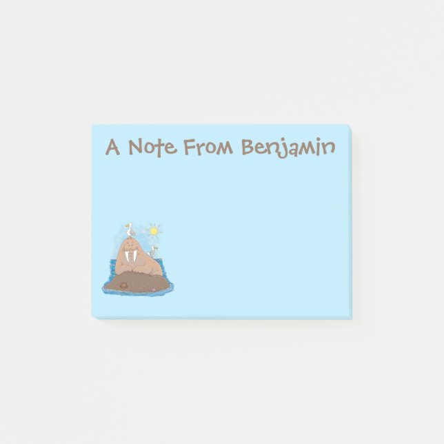 Funny happy walrus cartoon illustration post-it notes (Front)