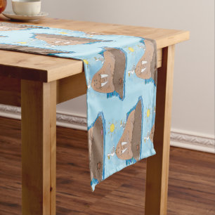 Funny happy walrus cartoon illustration short table runner