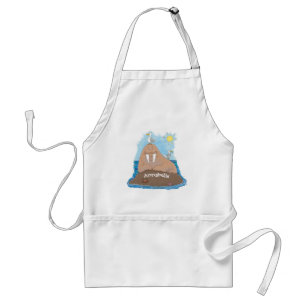 Funny happy walrus cartoon illustration standard apron