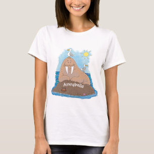 Funny happy walrus cartoon illustration T-Shirt