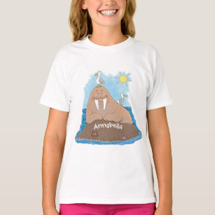Funny happy walrus cartoon illustration T-Shirt