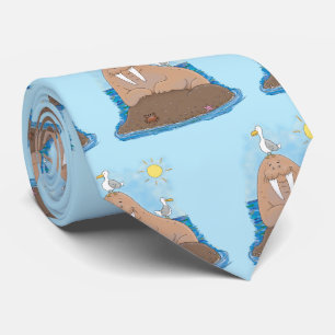 Funny happy walrus cartoon illustration tie
