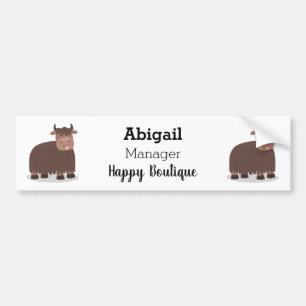 Funny happy yak eating grass cartoon illustration bumper sticker