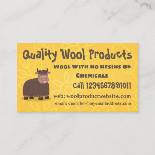 Funny happy yak eating grass cartoon illustration business card