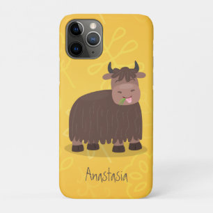 Funny happy yak eating grass cartoon illustration iPhone 11 pro case