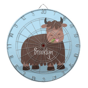 Funny happy yak eating grass cartoon illustration dartboard
