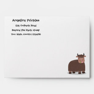 Funny happy yak eating grass cartoon illustration envelope