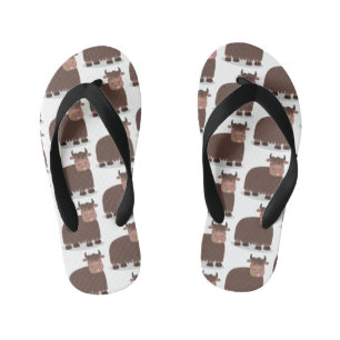 Funny happy yak eating grass cartoon illustration kid's thongs