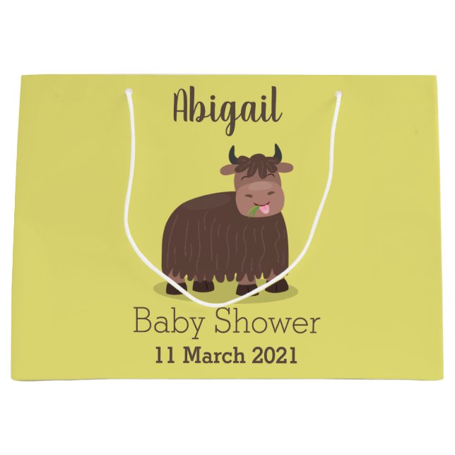 Funny happy yak eating grass cartoon illustration large gift bag (Front)