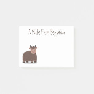 Funny happy yak eating grass cartoon illustration post-it notes