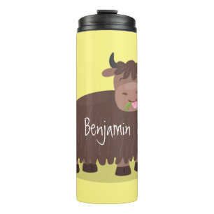 Funny happy yak eating grass cartoon illustration thermal tumbler