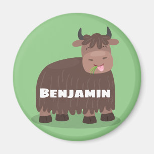 Funny happy yak eating grass cartoon magnet
