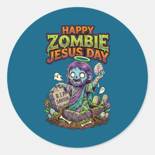 Funny happy zombie jesus day easter men classic round sticker