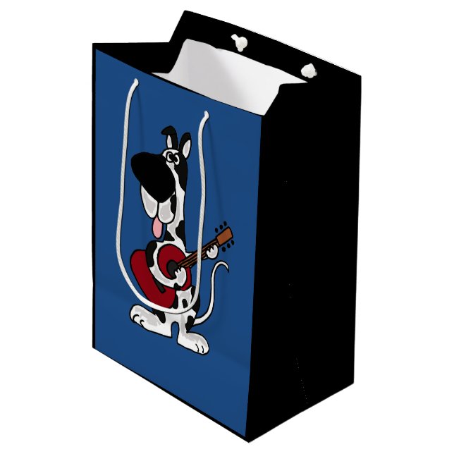 Funny Harlequin Great Dane Playing Guitar Gift Bag (Front Angled)