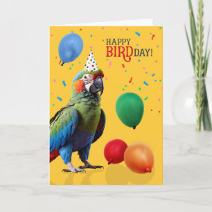 Funny Harlequin Macaw Parrot Birthday Card
