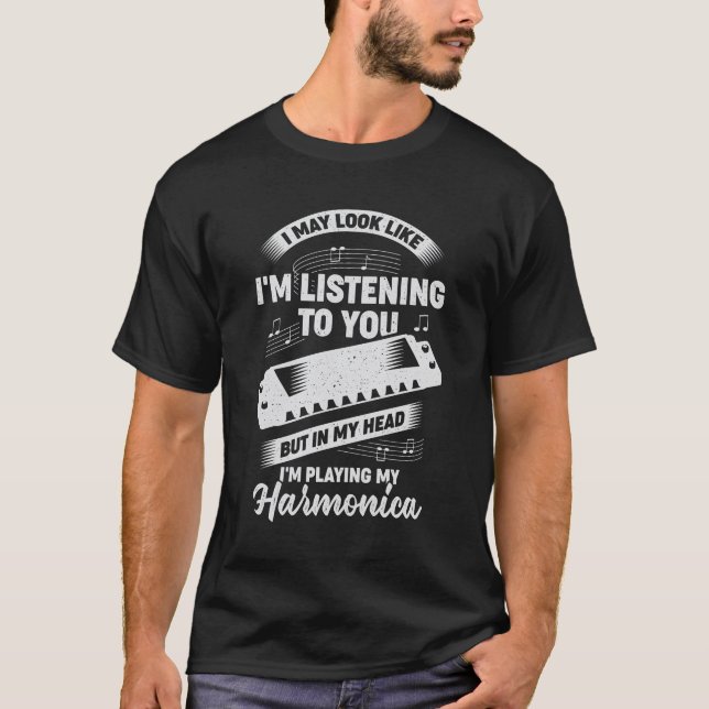 Funny Harmonica Player Musician Gift T-Shirt (Front)