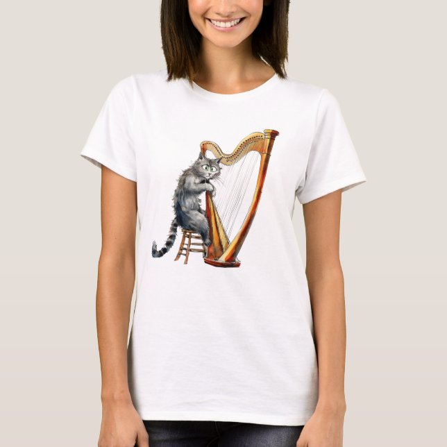 FUNNY HARP CAT T-Shirt (Front)