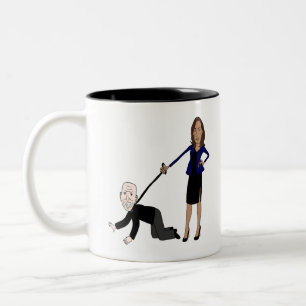 Funny Harris Walking Biden Cartoon Two-Tone Coffee Mug