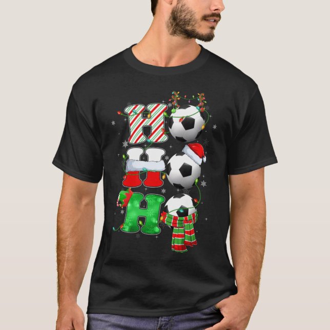 Funny Hat Soccer Ball Xmas Tree Lights Christmas P T-Shirt (Front)