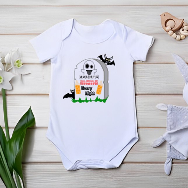 Funny Haunts Mama every night cute bats & bottles Baby Bodysuit (Creator Uploaded)