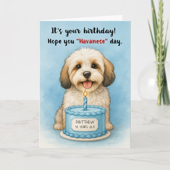 Funny Havanese Dog Birthday with Custom Name Age Card (Front)