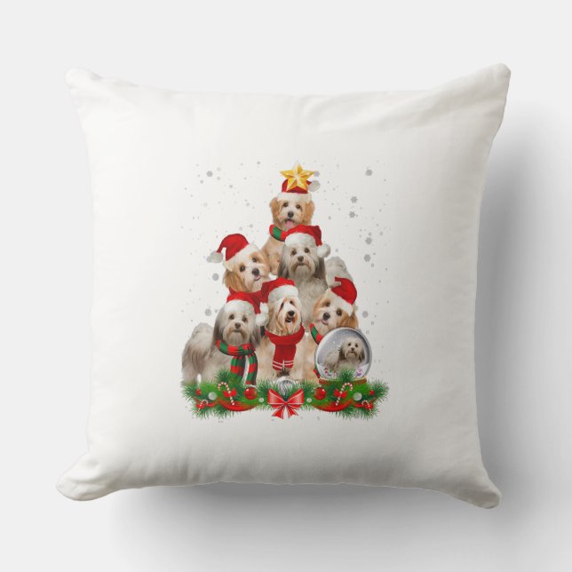 Funny Havanese Dog Christmas Tree Gift T-Shirt Cushion (Front)