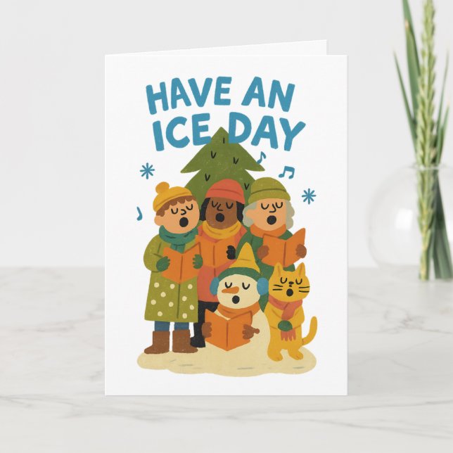  Funny “Have an Ice Day” Personalised Family Name  Holiday Card (Front)