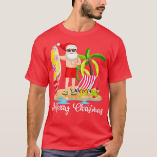 Funny Hawaii Santa Surfing Surfers Merry Christmas T-Shirt