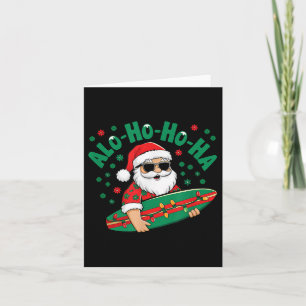 Funny Hawaiian Alo-ho-ho-ha Santa Surfing Christma Card