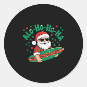 Funny Hawaiian Alo-ho-ho-ha Santa Surfing Christma Classic Round Sticker