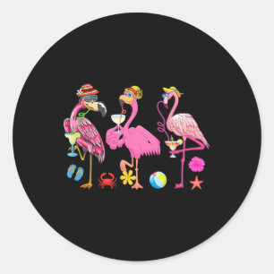 Funny Hawaiian Flamingos Drinking Tail Christmas I Classic Round Sticker