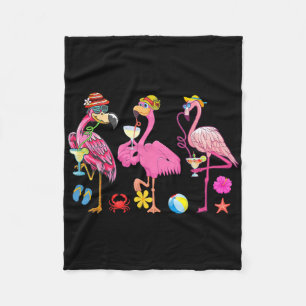 Funny Hawaiian Flamingos Drinking Tail Christmas I Fleece Blanket