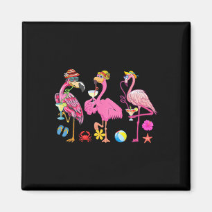 Funny Hawaiian Flamingos Drinking Tail Christmas I Magnet