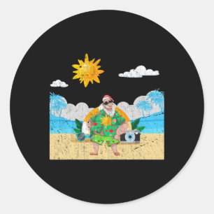 Funny Hawaiian Santa Claus Tropical Summer Christm Classic Round Sticker
