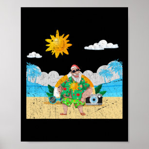 Funny Hawaiian Santa Claus Tropical Summer Christm Poster