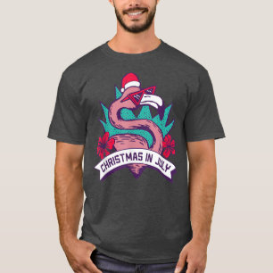 Funny Hawaiian Santa Hat Flamingo Merry Christmas  T-Shirt