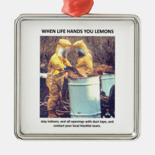 Funny Hazmat Biohazard Safety Advice Metal Ornament