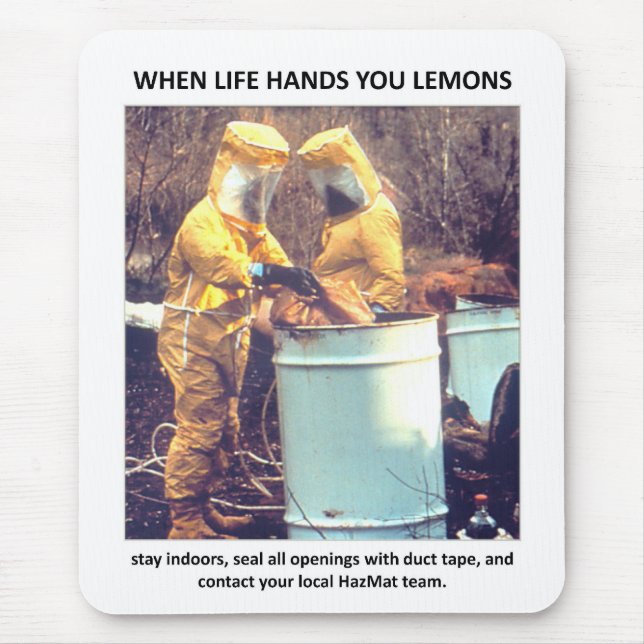 Funny Hazmat Biohazard Safety Advice Mouse Pad (Front)