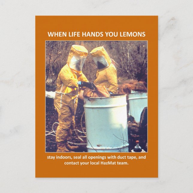 Funny Hazmat Biohazard Safety Advice Postcard (Front)
