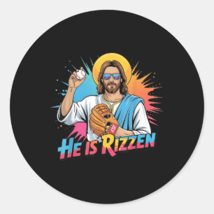 Funny He Is Rizzen Jesus Shirt Baseball Boys Kids Classic Round Sticker