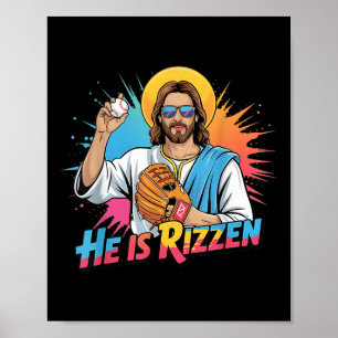 Funny He Is Rizzen Jesus Shirt Baseball Boys Kids  Poster