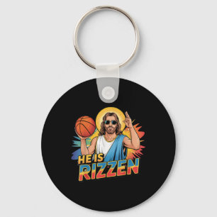 Funny He Is Rizzen Jesus Shirt Basketball Boys Kid Key Ring
