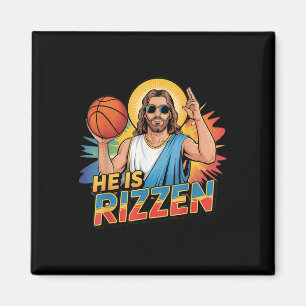 Funny He Is Rizzen Jesus Shirt Basketball Boys Kid Magnet